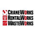 CraneWorks, RentalWorks, WasteWorks logo for kids engineering and recycling exhibit at the children's science center