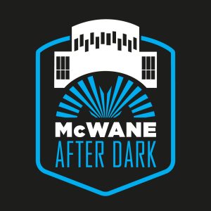 McWane Science Center After Dark event logo with blue shield and building silhouette