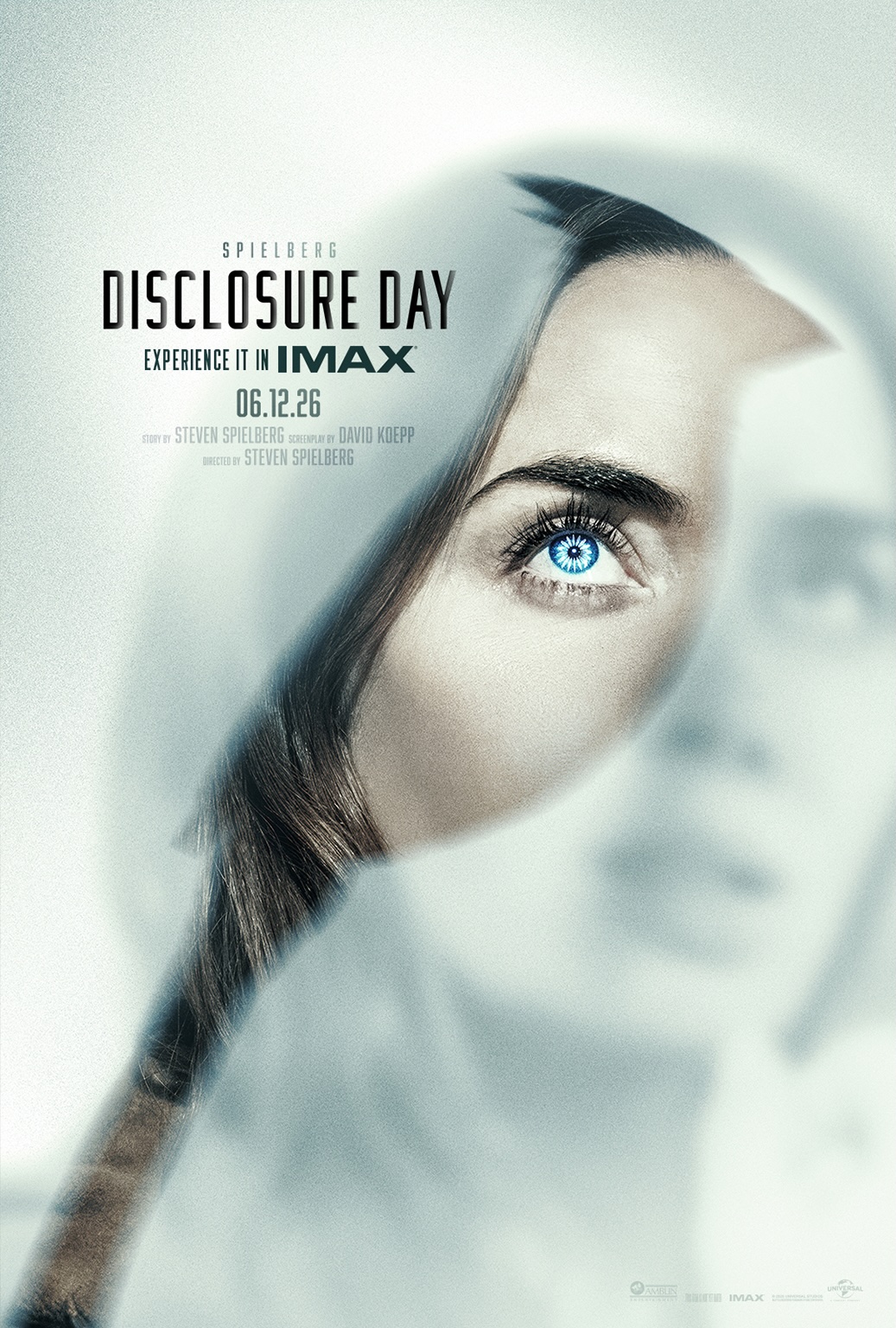 Science center: a person with a glowing blue eye on a 'Disclosure Day' IMAX poster